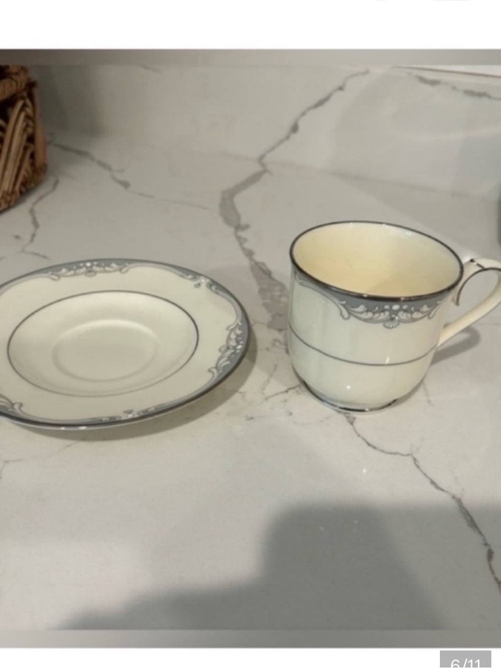 Vintage Noritake Cousteau Bone China Teacup and Saucer Set Off White Grey Japan - Picture 6 of 11